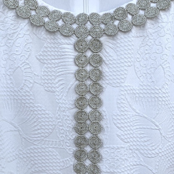 Pappagallo Natural White/Gold Textured Floral Print Sheath Dress - Picture 16 of 16